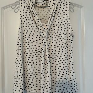 Sleeveless Animal/Dot Tie-Neck Top - White/Black